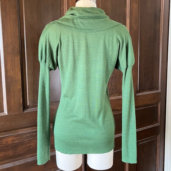 The Limited Cowl Neck Sweater Womens M Thin Knit Green Ribbed Sleeves Wool Blend - Picture 5 of 7